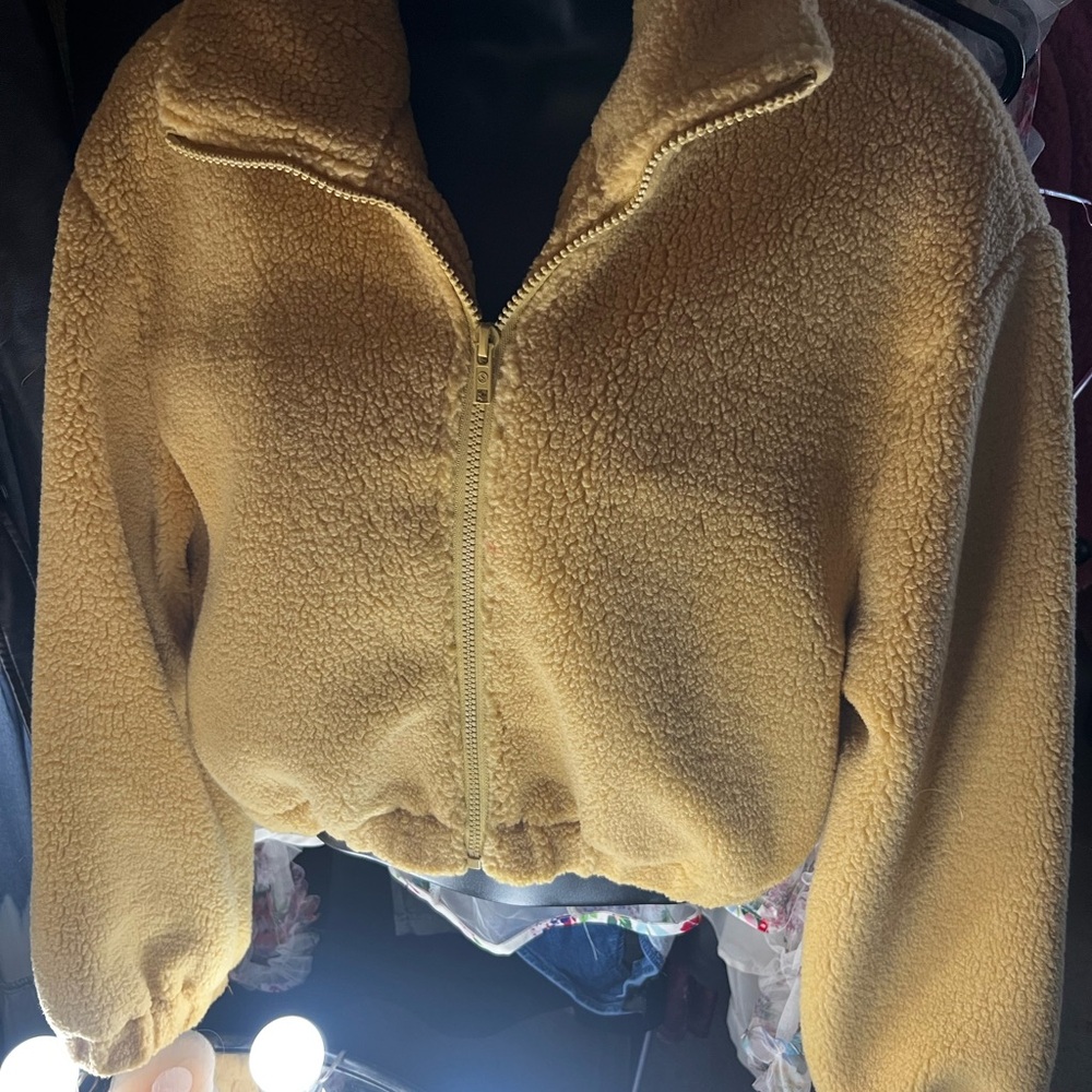 Cozy Tan Sherpa Zip-Up Jacket